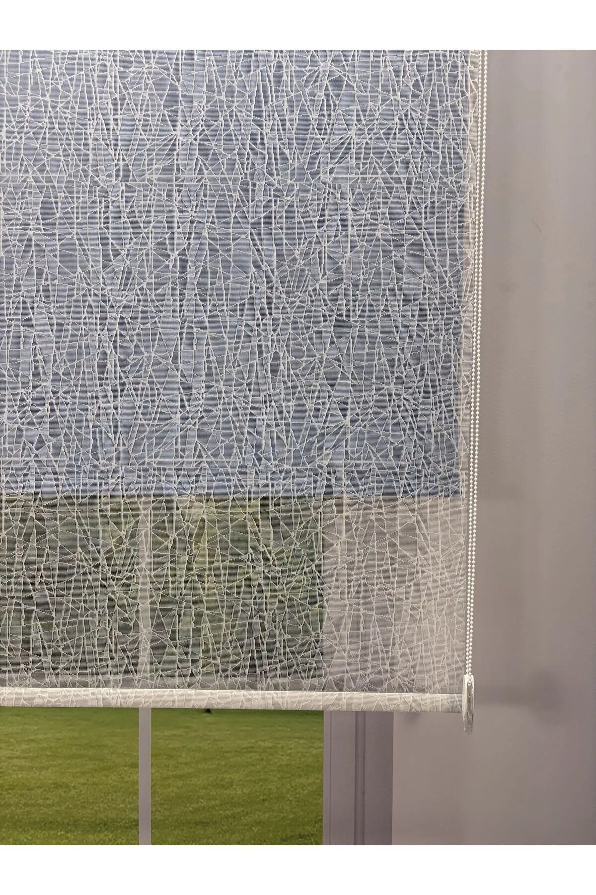 OLYMPOS Serisi – Kırçıl Desenli Çift Mekanizmalı Beyaz Tül Mavi Stor Perde