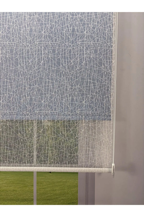 OLYMPOS Serisi – Kırçıl Desenli Çift Mekanizmalı Beyaz Tül Mavi Stor Perde