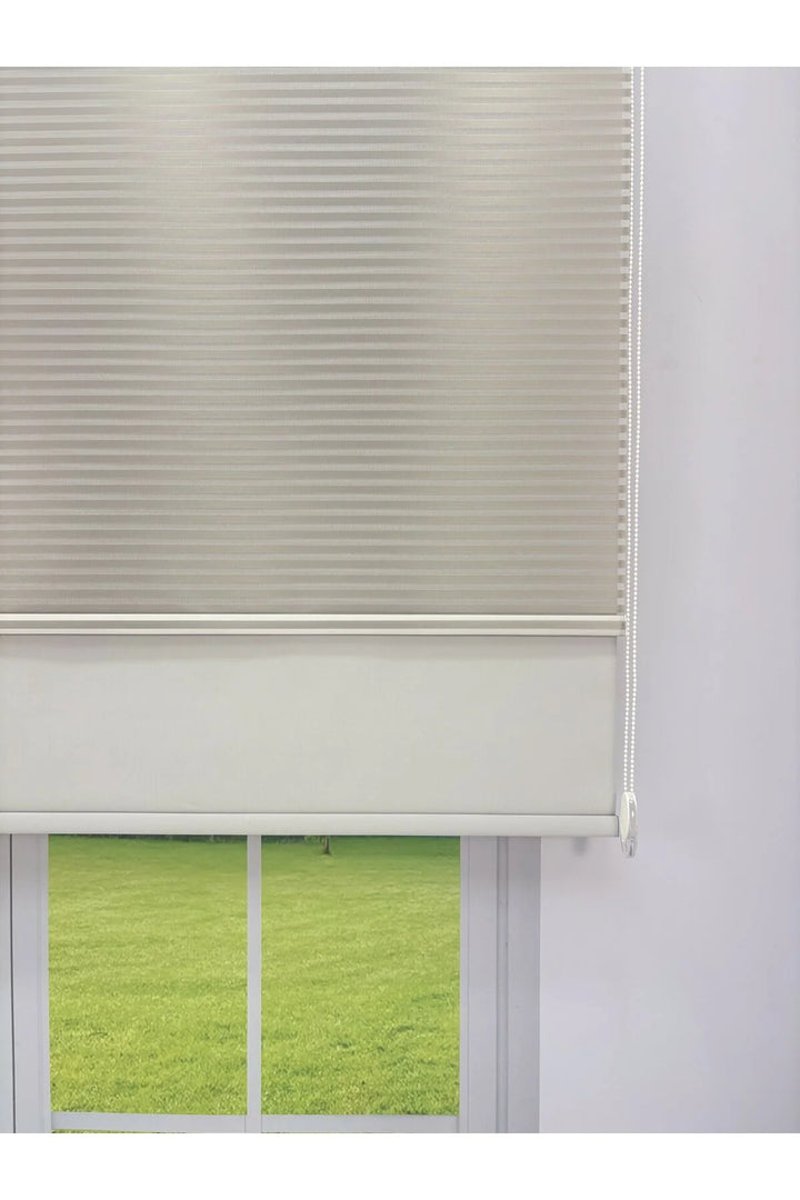 LUNA Serisi Açık Gri Tül Açık Gri Stor Perde Işık Kontrollü, Çift Mekanizmalı, Kolay Montaj