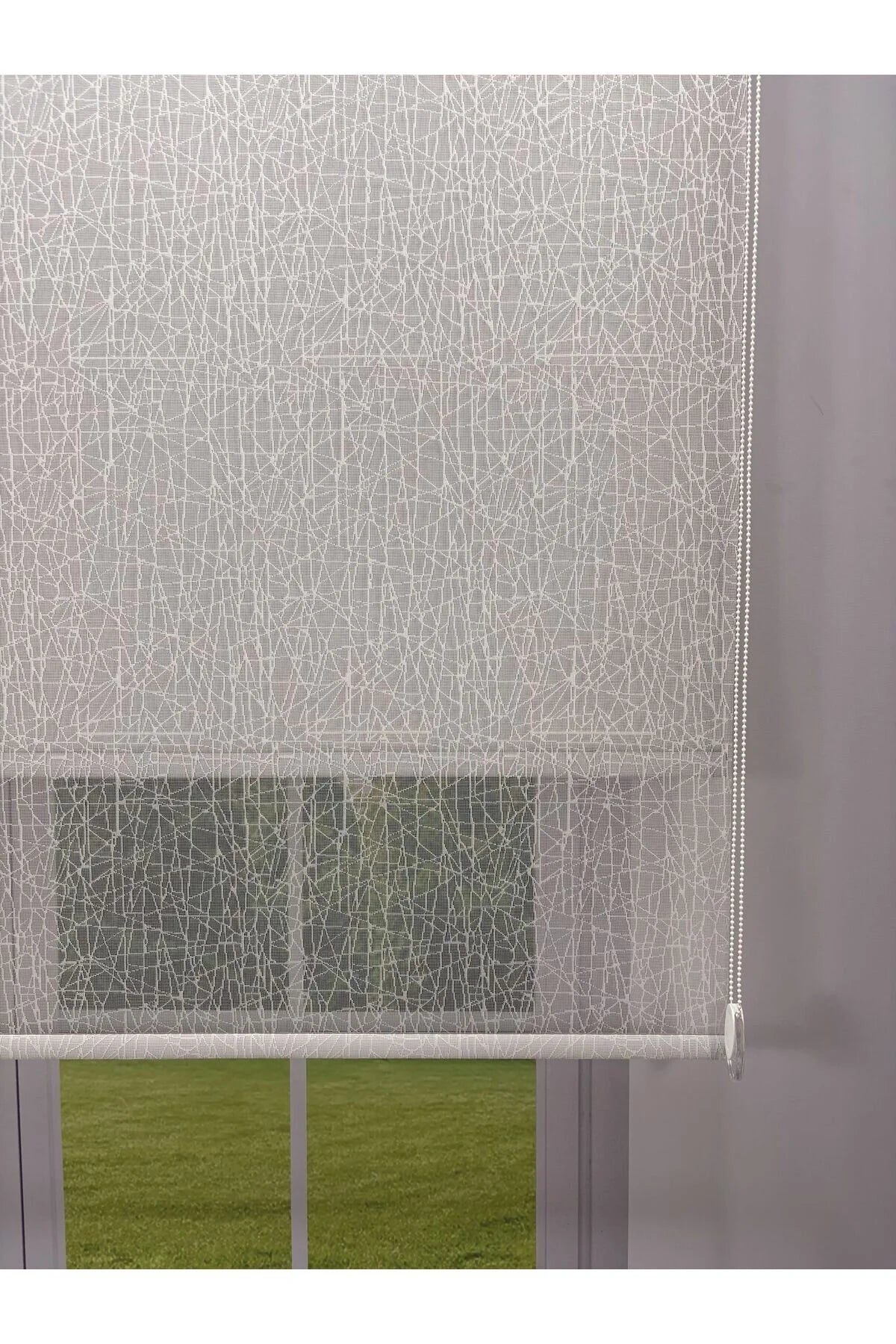 OLYMPOS Serisi – Kırçıl Desenli Çift Mekanizmalı Beyaz Tül Açık Gri Stor Perde