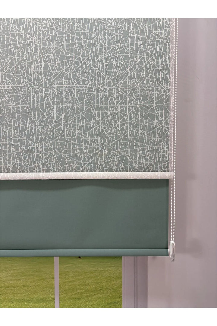 OLYMPOS Serisi – Kırçıl Desenli Çift Mekanizmalı Beyaz Tül Petrol Yeşili Stor Perde