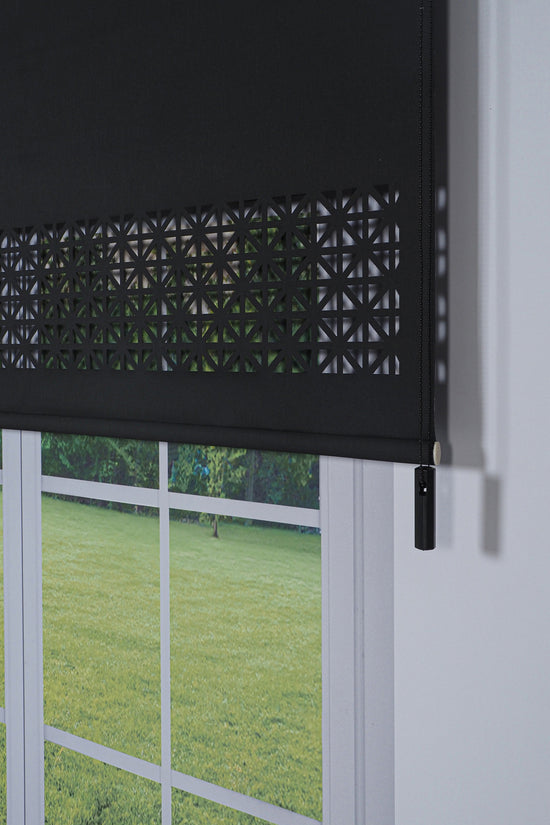 Lazer Kesim Dekoratif Stor Perde 24 cm | İthal Mat Polyester | Siyah | Oda Karanlığı