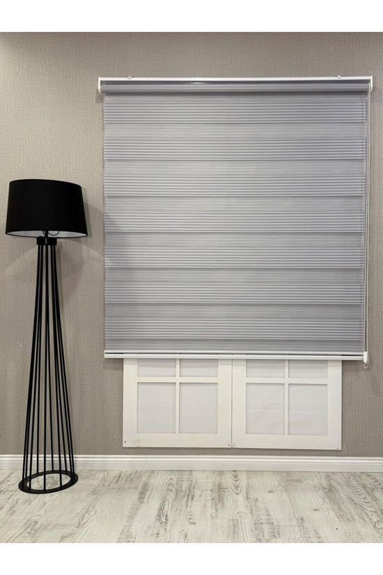 Donatti Zebra Stor Geniş Plise Güneşlik Perde Açık Gri