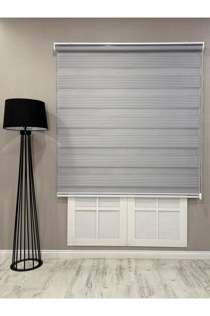Donatti Zebra Stor Geniş Plise Güneşlik Perde Açık Gri