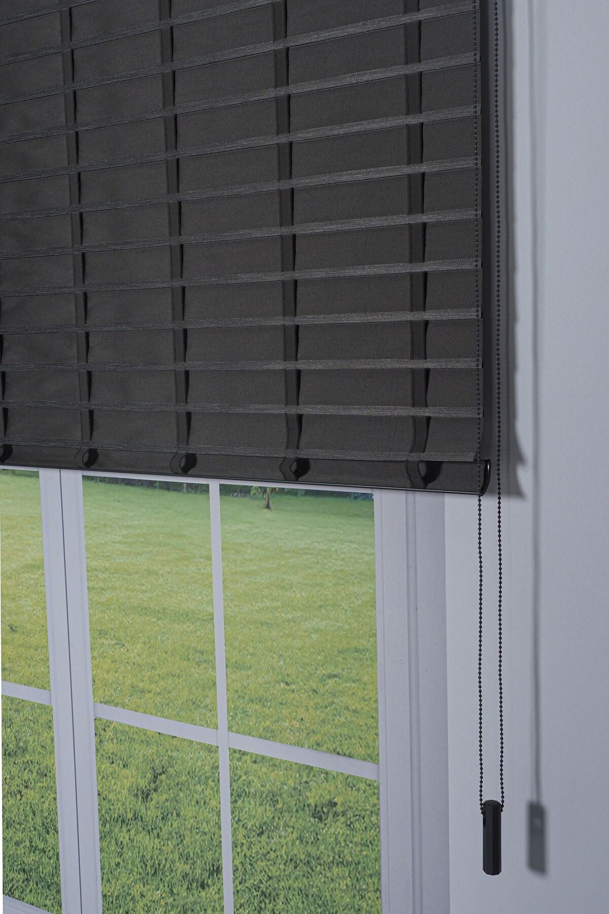 Ahşap Jaluzi Görünümlü Kumaş Silüet Antrasit Gri Perde|Dekoratif Işık Kontrollü Tasarım