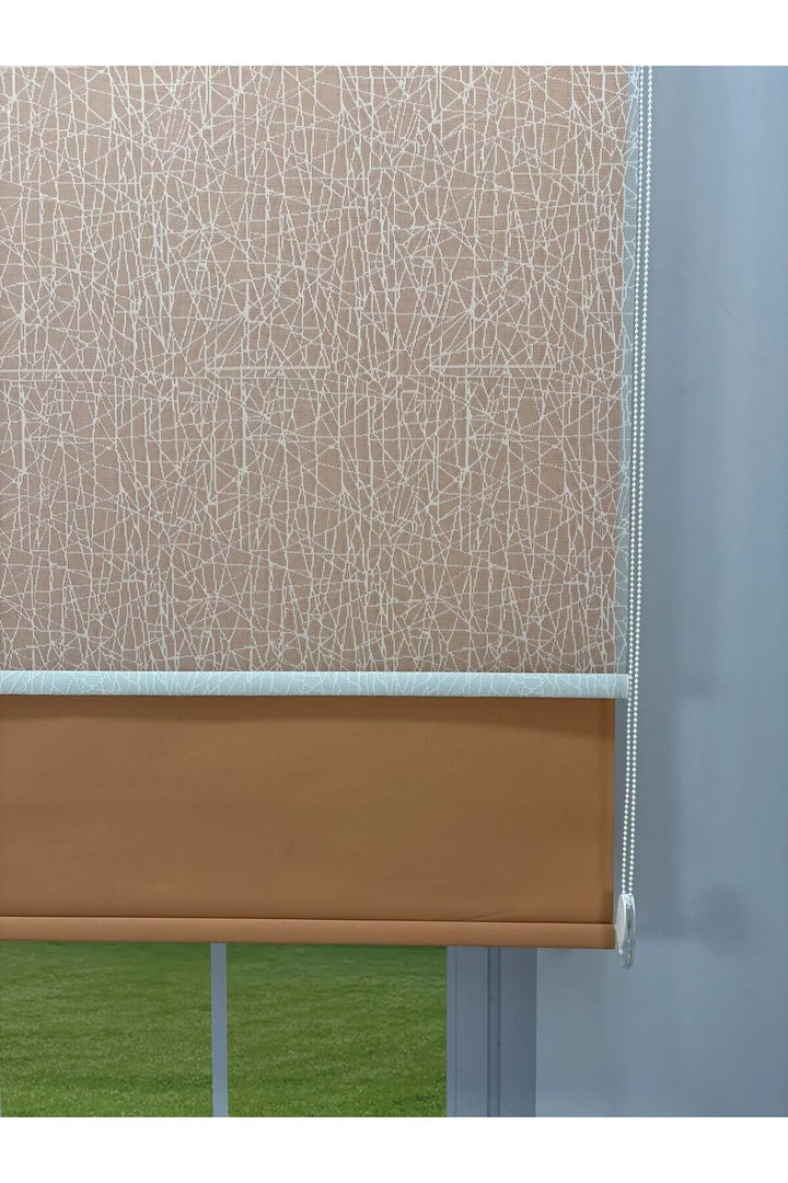 OLYMPOS Serisi – Kırçıl Desenli Çift Mekanizmalı Beyaz Tül Turuncu Stor Perde