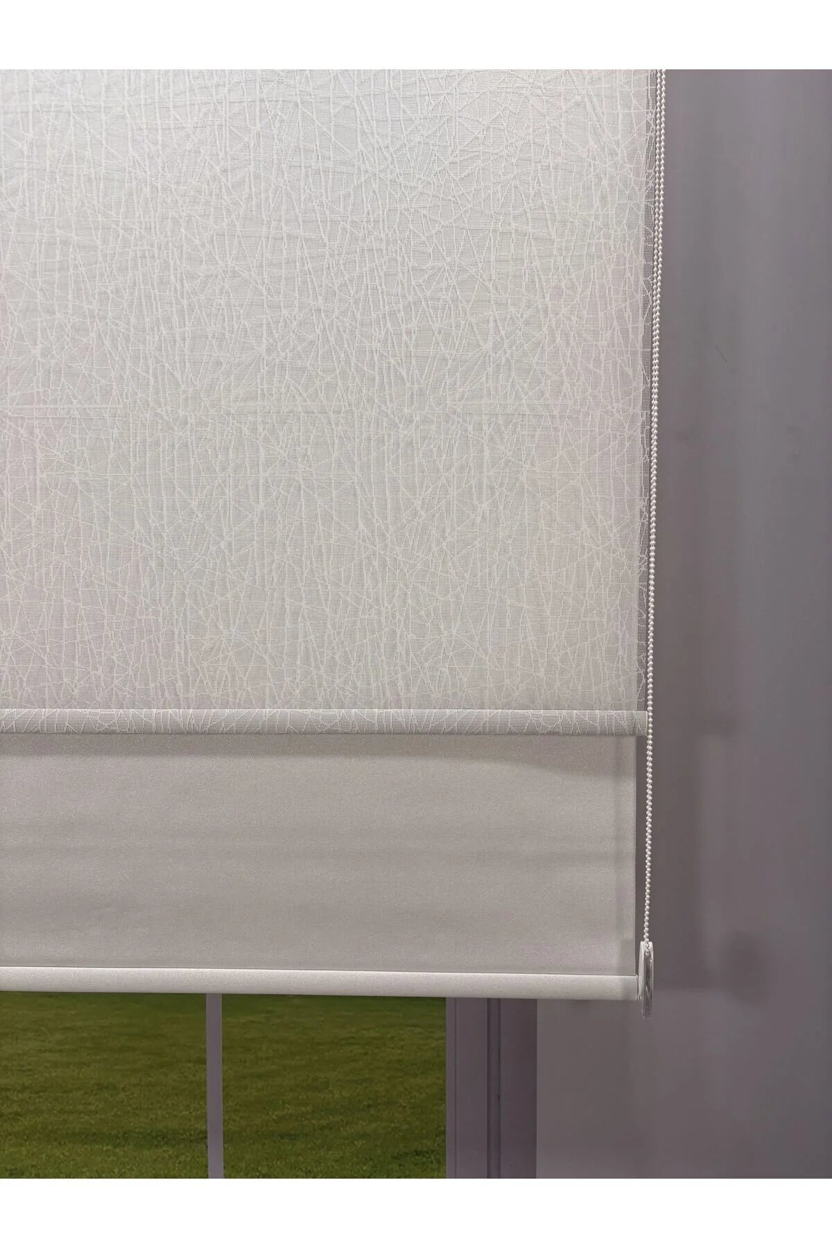 OLYMPOS Serisi – Kırçıl Desenli Çift Mekanizmalı Beyaz Tül Beyaz Stor Perde