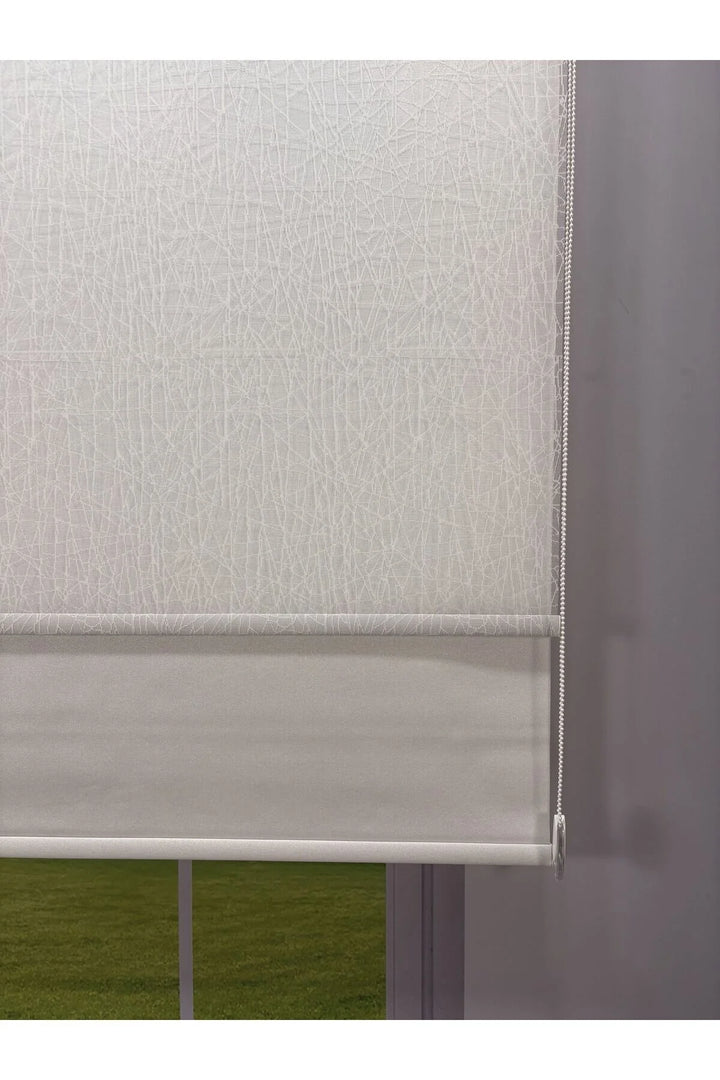 OLYMPOS Serisi – Kırçıl Desenli Çift Mekanizmalı Beyaz Tül Beyaz Stor Perde