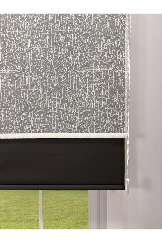 OLYMPOS Serisi – Kırçıl Desenli Çift Mekanizmalı Beyaz Tül Siyah Stor Perde