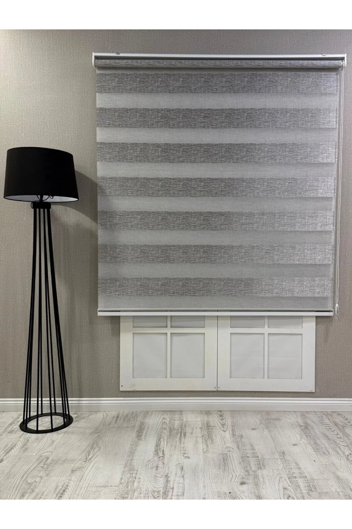 Delüks Zebra Stor Perde Geniş Plise Açık Gri