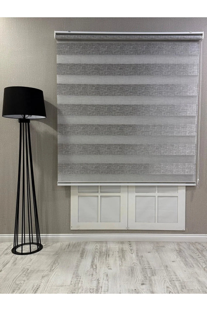 Delüks Zebra Stor Perde Geniş Plise Açık Gri