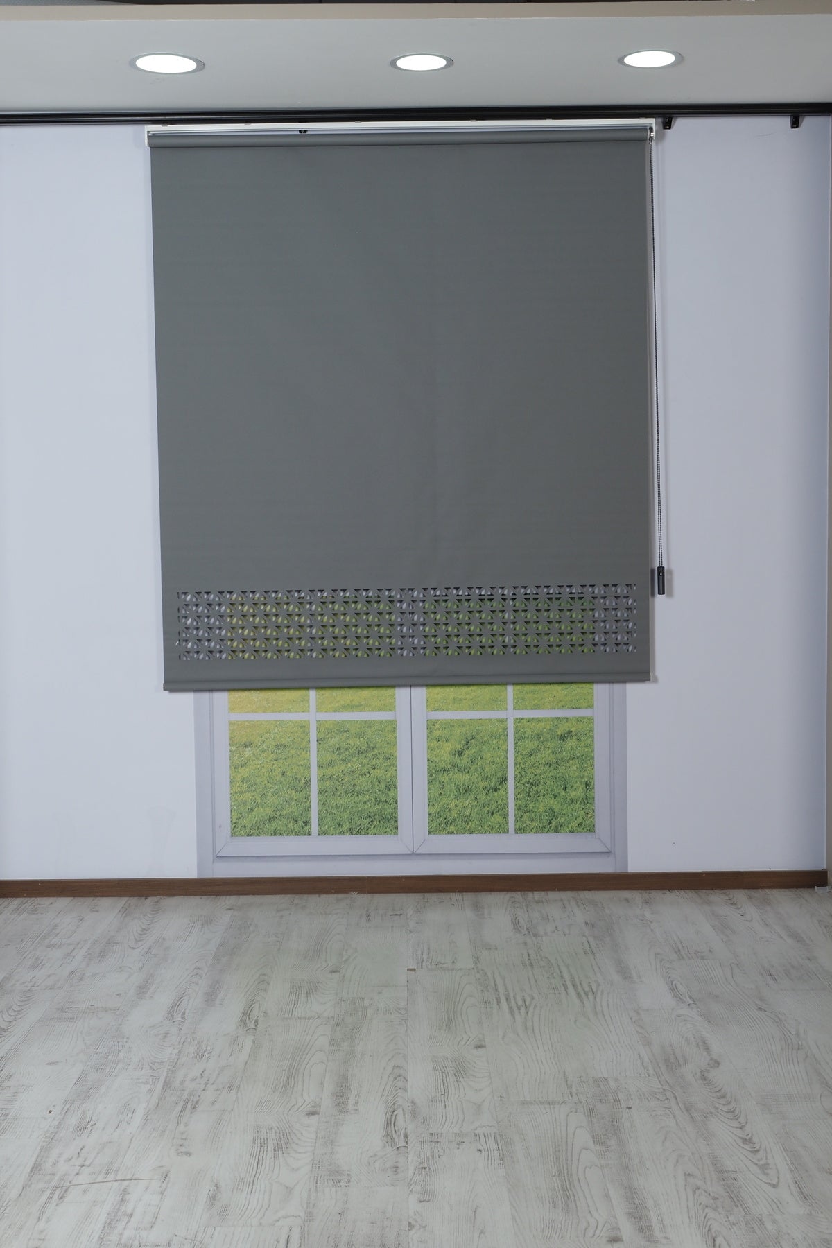 Lazer Kesim Dekoratif Stor Perde 24 cm | İthal Mat Polyester | Antrasit Gri | Oda Karanlığı