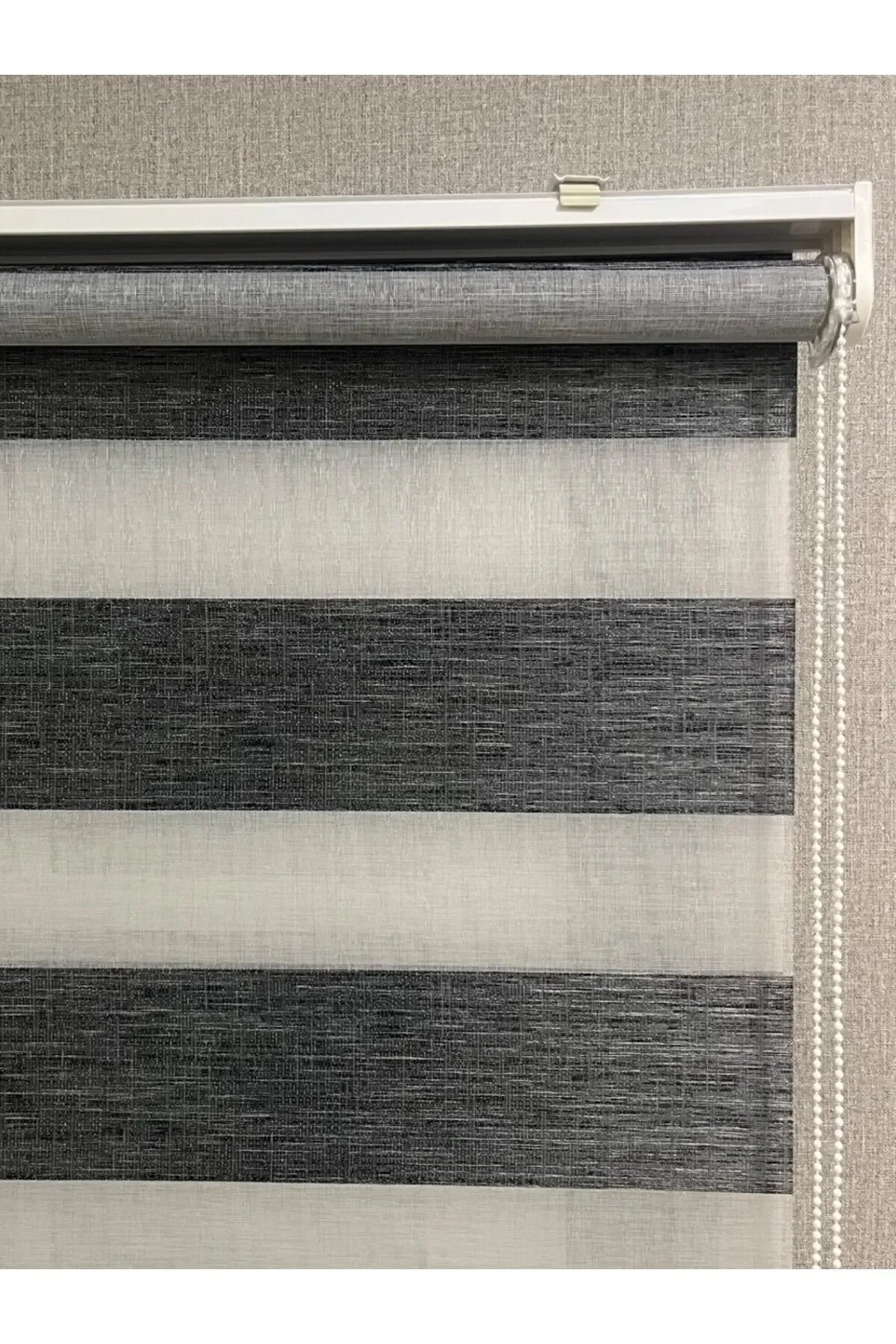 Delüks Zebra Stor Perde Geniş Plise Antrasit Gri