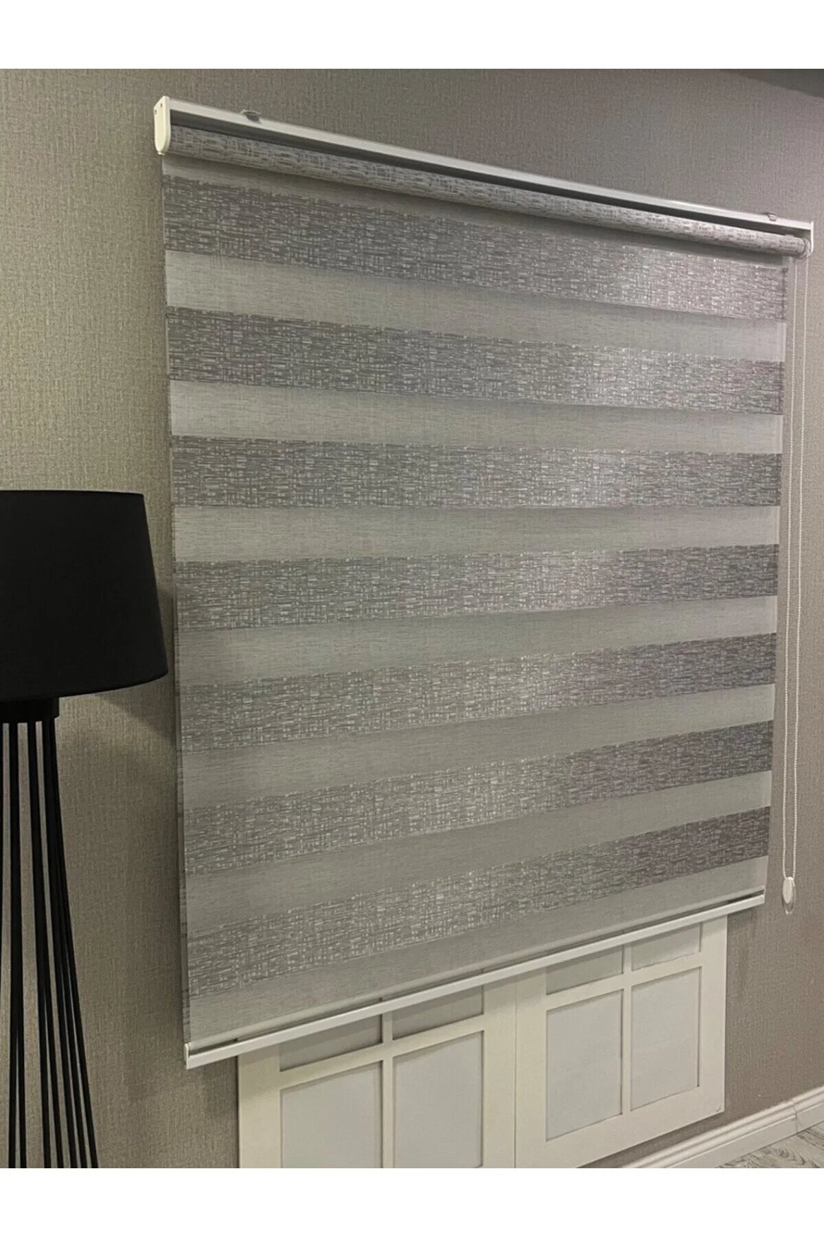 Delüks Zebra Stor Perde Geniş Plise Açık Gri