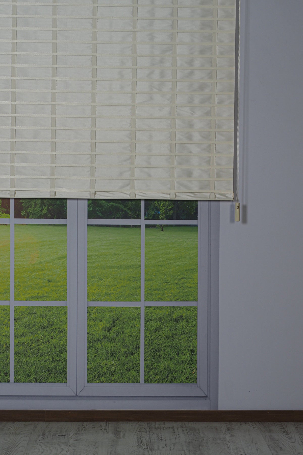 Ahşap Jaluzi Görünümlü Kumaş Silüet Krem Perde|Dekoratif Işık Kontrollü Tasarım