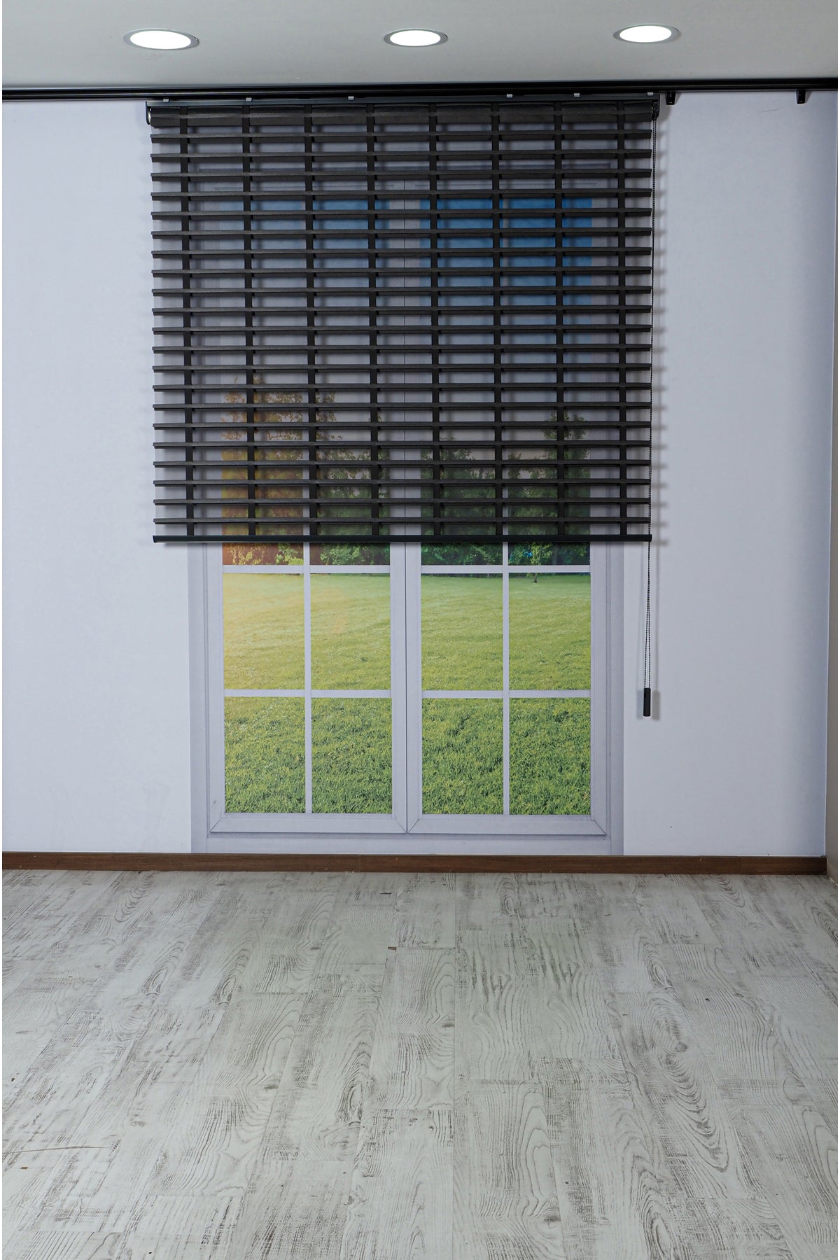 Ahşap Jaluzi Görünümlü Kumaş Silüet Antrasit Gri Perde|Dekoratif Işık Kontrollü Tasarım