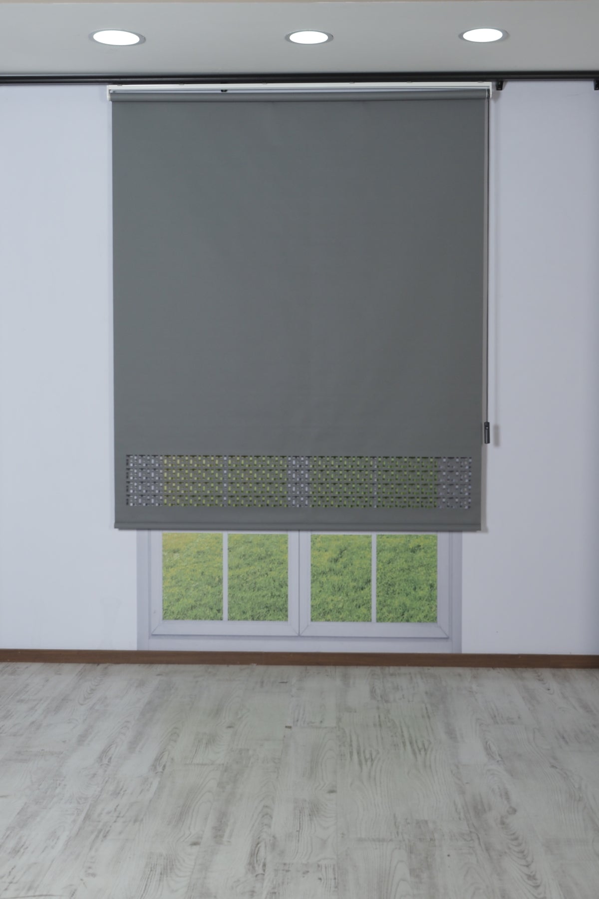 Lazer Kesim Dekoratif Geometrik Stor Perde 24 cm | İthal Mat Polyester | Antrasit Gri