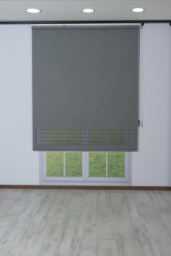 Lazer Kesim Dekoratif Geometrik Stor Perde 24 cm | İthal Mat Polyester | Antrasit Gri