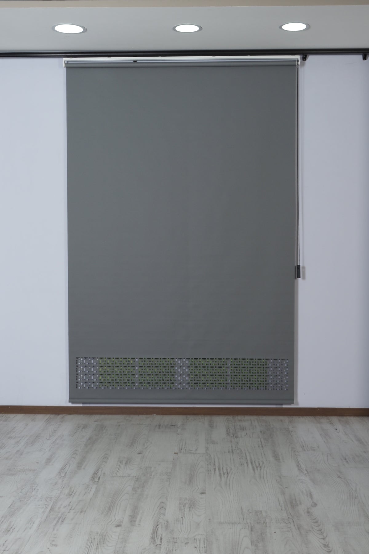 Lazer Kesim Dekoratif Geometrik Stor Perde 24 cm | İthal Mat Polyester | Antrasit Gri