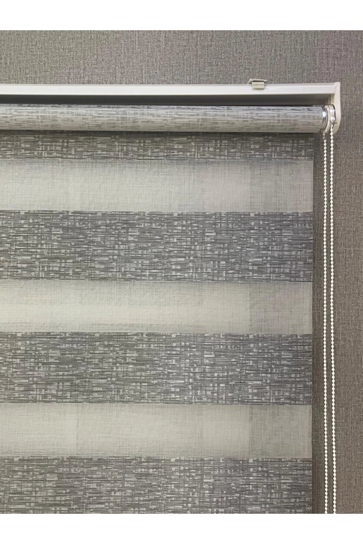 Delüks Zebra Stor Perde Geniş Plise Açık Gri
