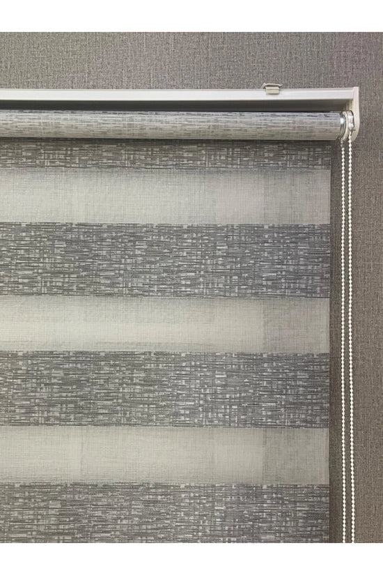 Delüks Zebra Stor Perde Geniş Plise Açık Gri