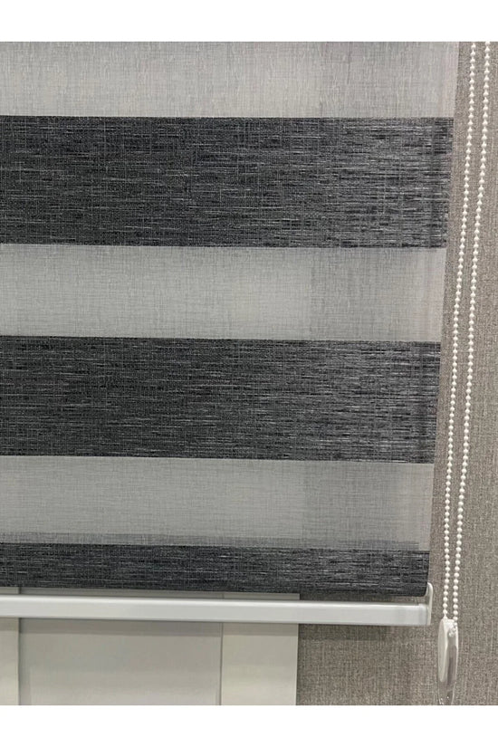 Delüks Zebra Stor Perde Geniş Plise Antrasit Gri