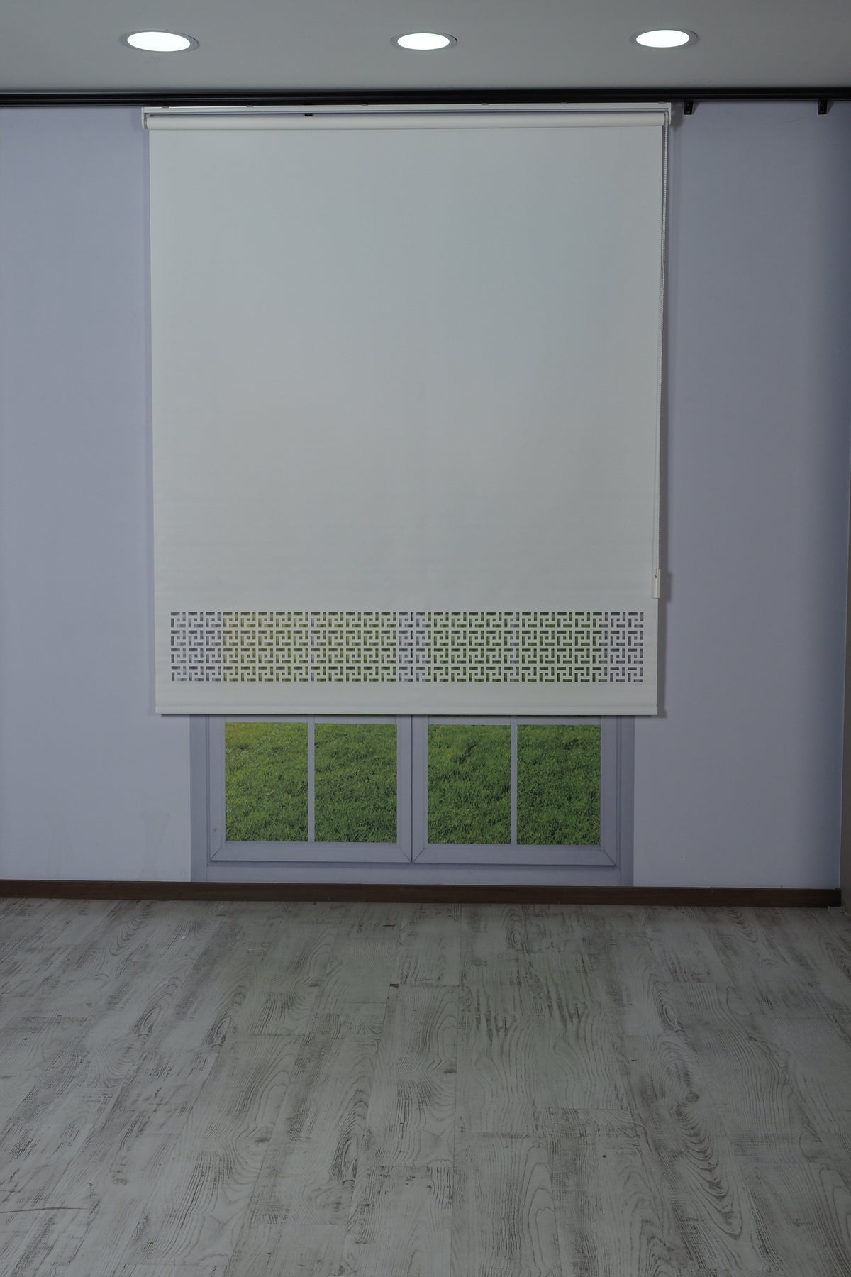 Lazer Kesim Dekoratif Geometrik Stor Perde 24 cm | İthal Mat Polyester | Beyaz | Oda Karanlığı