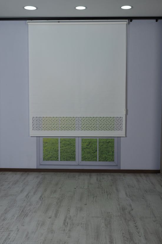 Lazer Kesim Dekoratif Geometrik Stor Perde 24 cm | İthal Mat Polyester | Beyaz | Oda Karanlığı