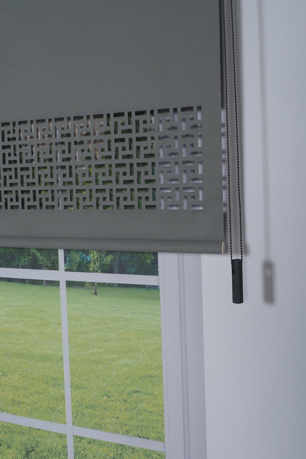 Lazer Kesim Dekoratif Geometrik Stor Perde 24 cm | İthal Mat Polyester | Antrasit Gri