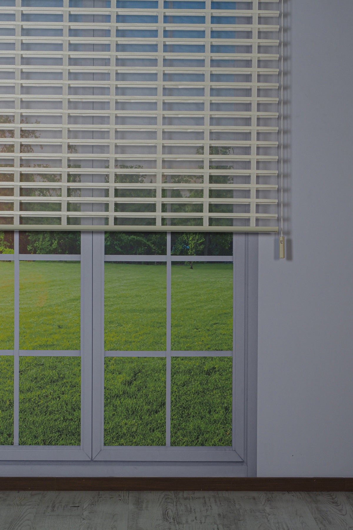 Ahşap Jaluzi Görünümlü Kumaş Silüet Krem Perde|Dekoratif Işık Kontrollü Tasarım