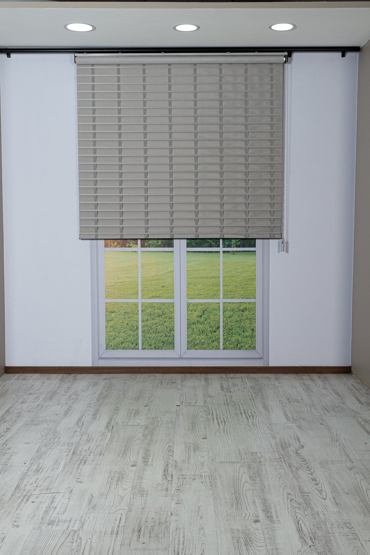 Ahşap Jaluzi Görünümlü Kumaş Silüet Gri Perde|Dekoratif Işık Kontrollü Tasarım