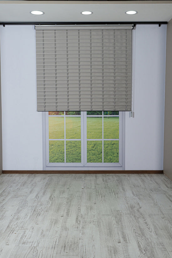 Ahşap Jaluzi Görünümlü Kumaş Silüet Gri Perde|Dekoratif Işık Kontrollü Tasarım