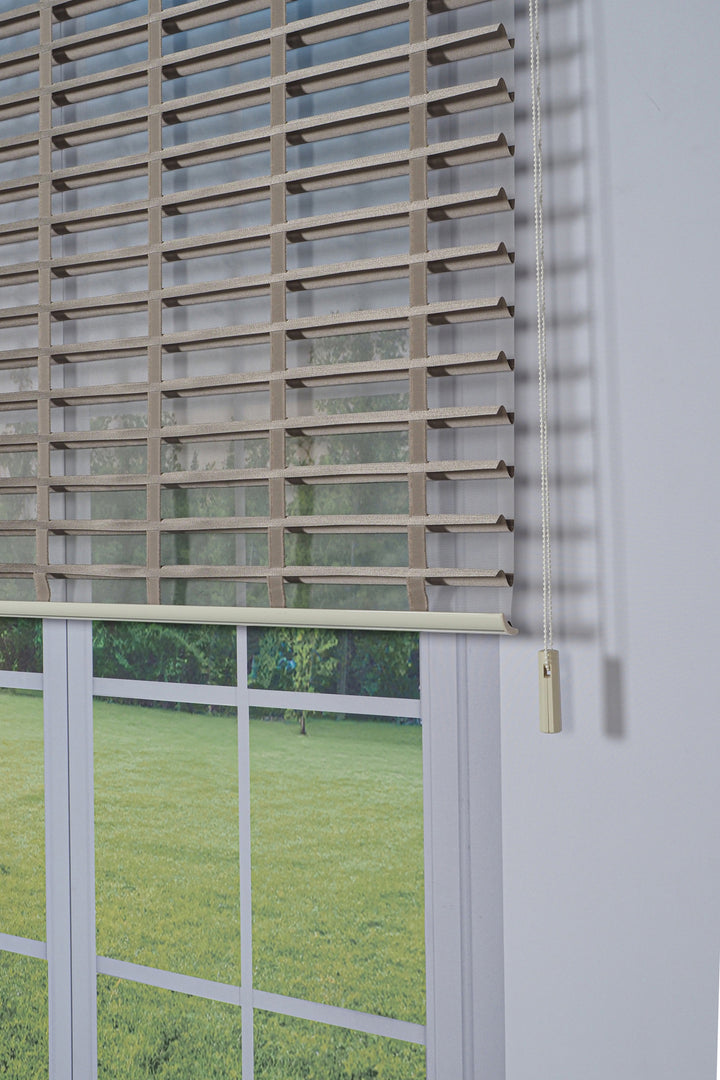 Ahşap Jaluzi Görünümlü Kumaş Silüet Kahverengi Perde|Dekoratif Işık Kontrollü Tasarım