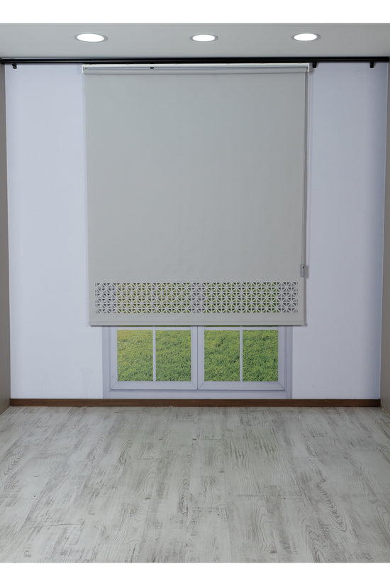 Lazer Kesim Dekoratif Stor Perde 24 cm | İthal Mat Polyester | Açık Gri | Oda Karanlığı