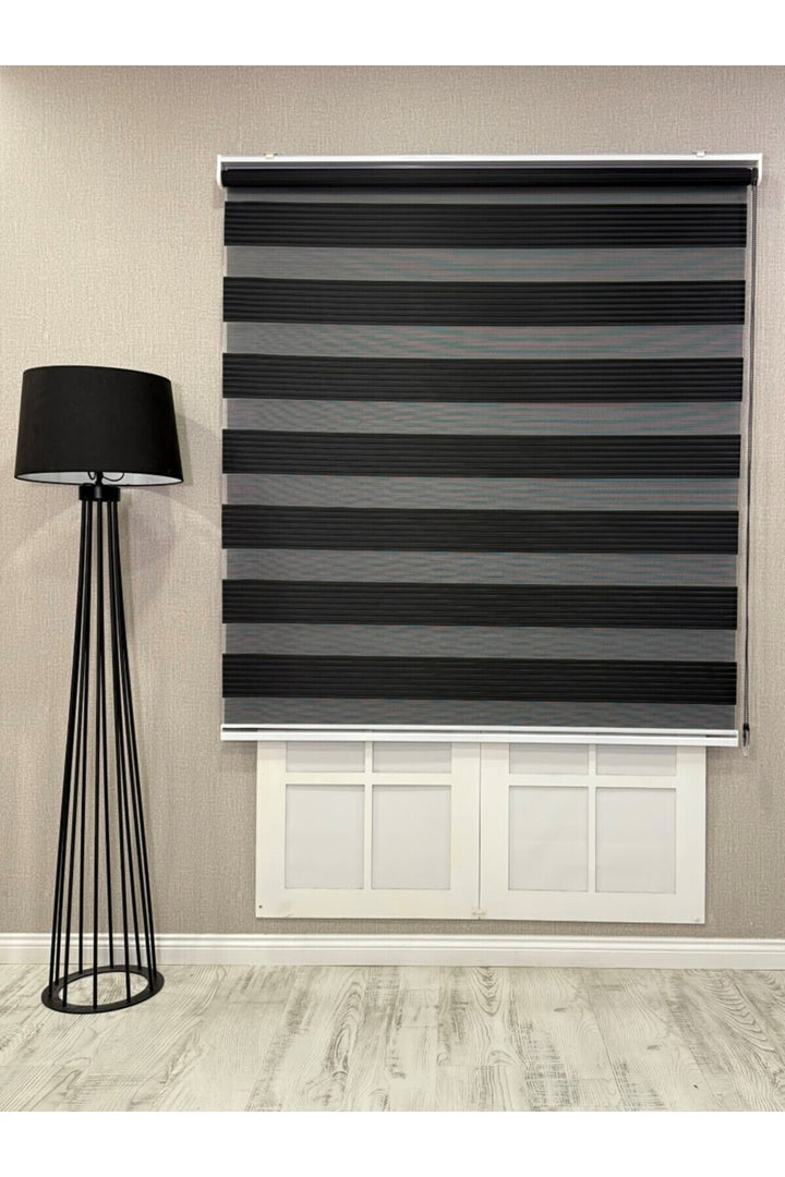 Donatti Zebra Stor Geniş Plise Güneşlik Perde Siyah